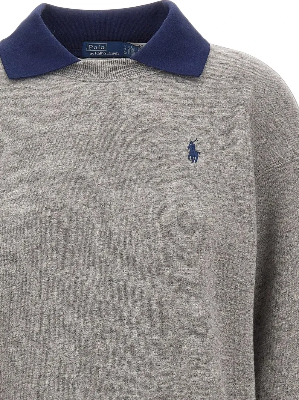 Флисовый свитшот с воротником-поло POLO RALPH LAUREN, серый — фото 4