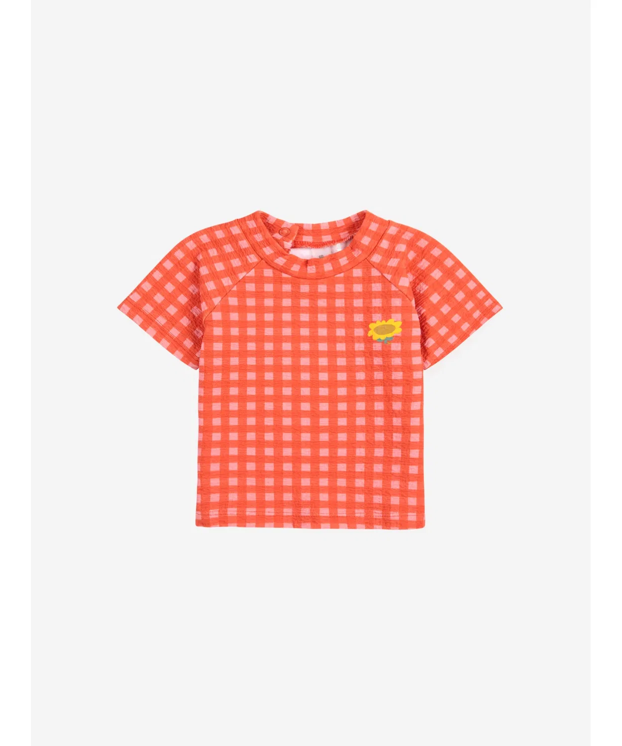 Детская футболка для плавания с принтом Vichy swim T-shirt BOBO CHOSES, Coral Pink — фото 2