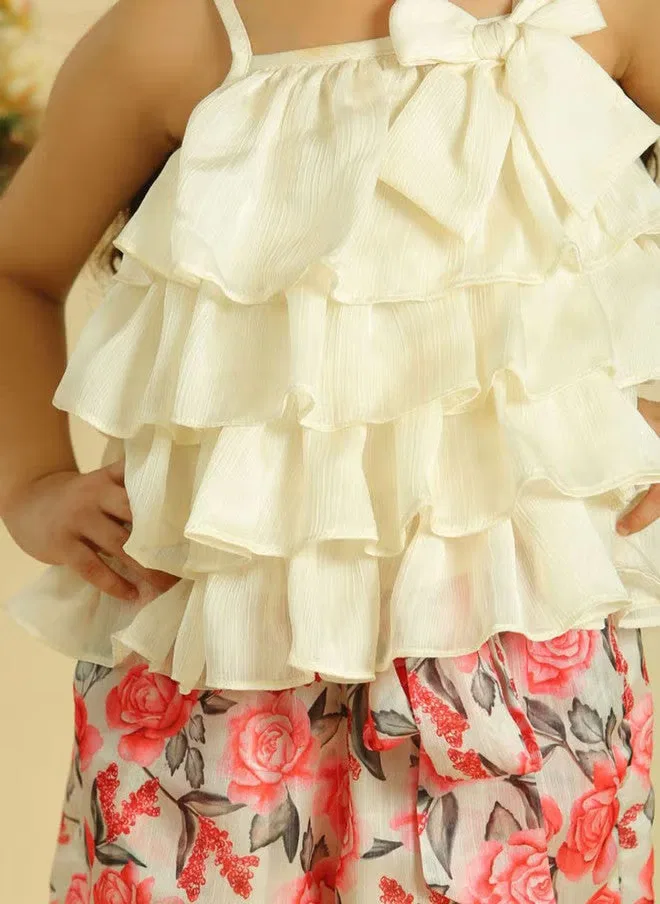 Комплект с цветочным принтом на бретелях Luxe & Hardy, персиковый — фото 3