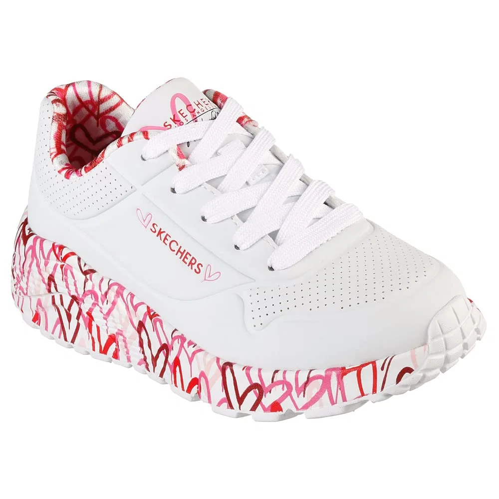 Детские кроссовки для девочек с принтом Uno Lite Lovely Luv Skechers, White Red Pink — фото 2