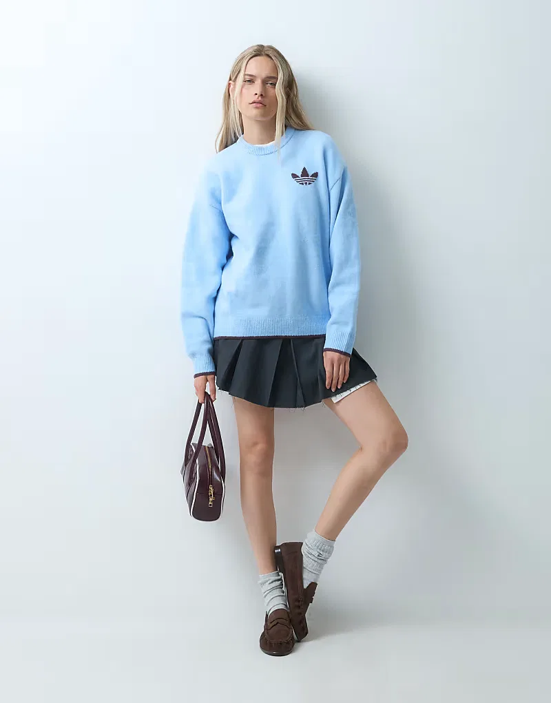Вязаный джемпер Adidas Originals светло-голубой и, бордовый — фото 3