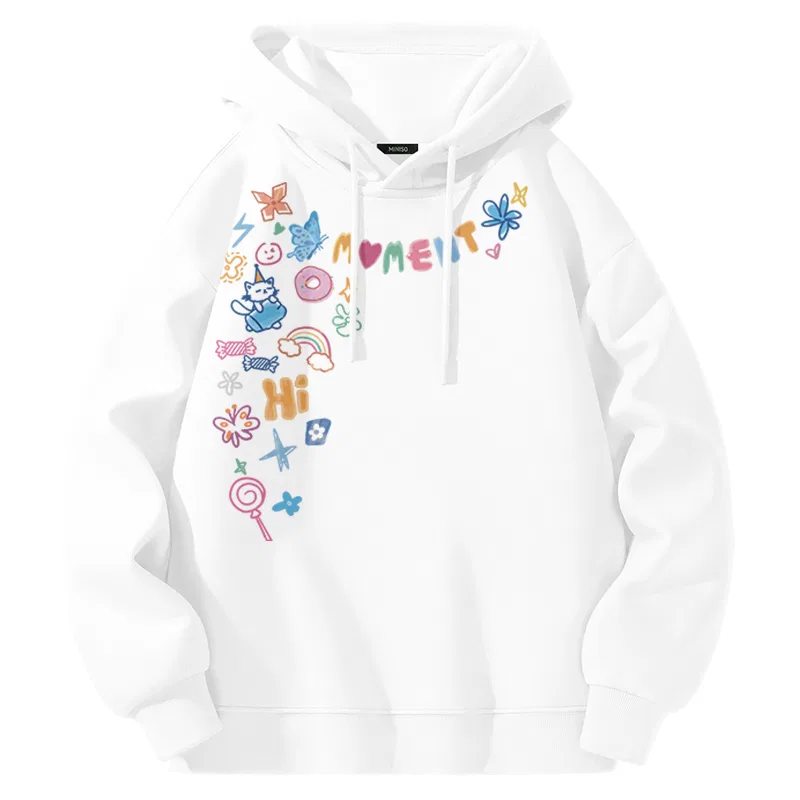 Детский худи с капюшоном свободного кроя Big Smile Handwriting MINISO, Khaki — фото 3