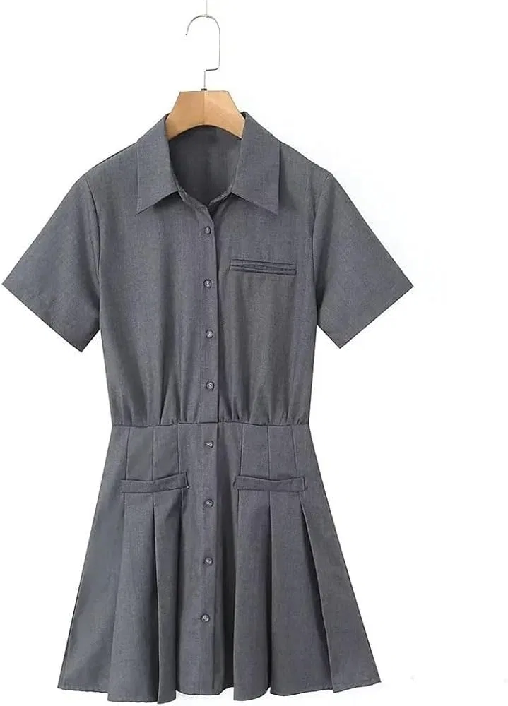 Женское платье А-силуэта с отложным воротником, Slim Fit, Gray — фото 3