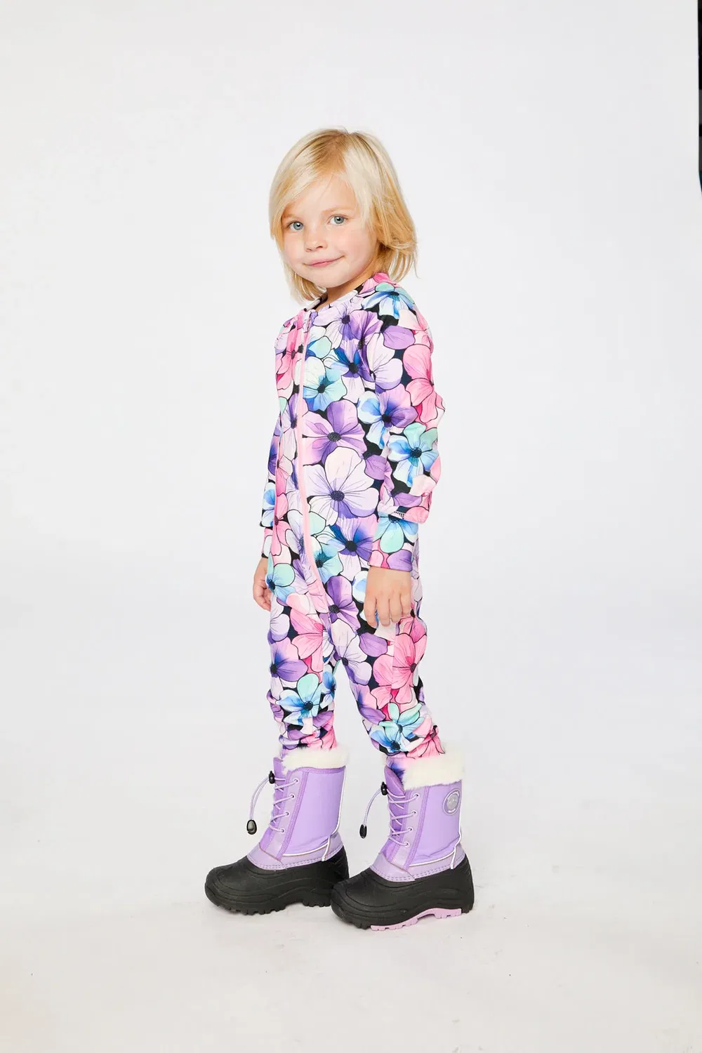 Детский комбинезон-термобелье с принтом Deux par Deux, Purple Floral Print — фото 3