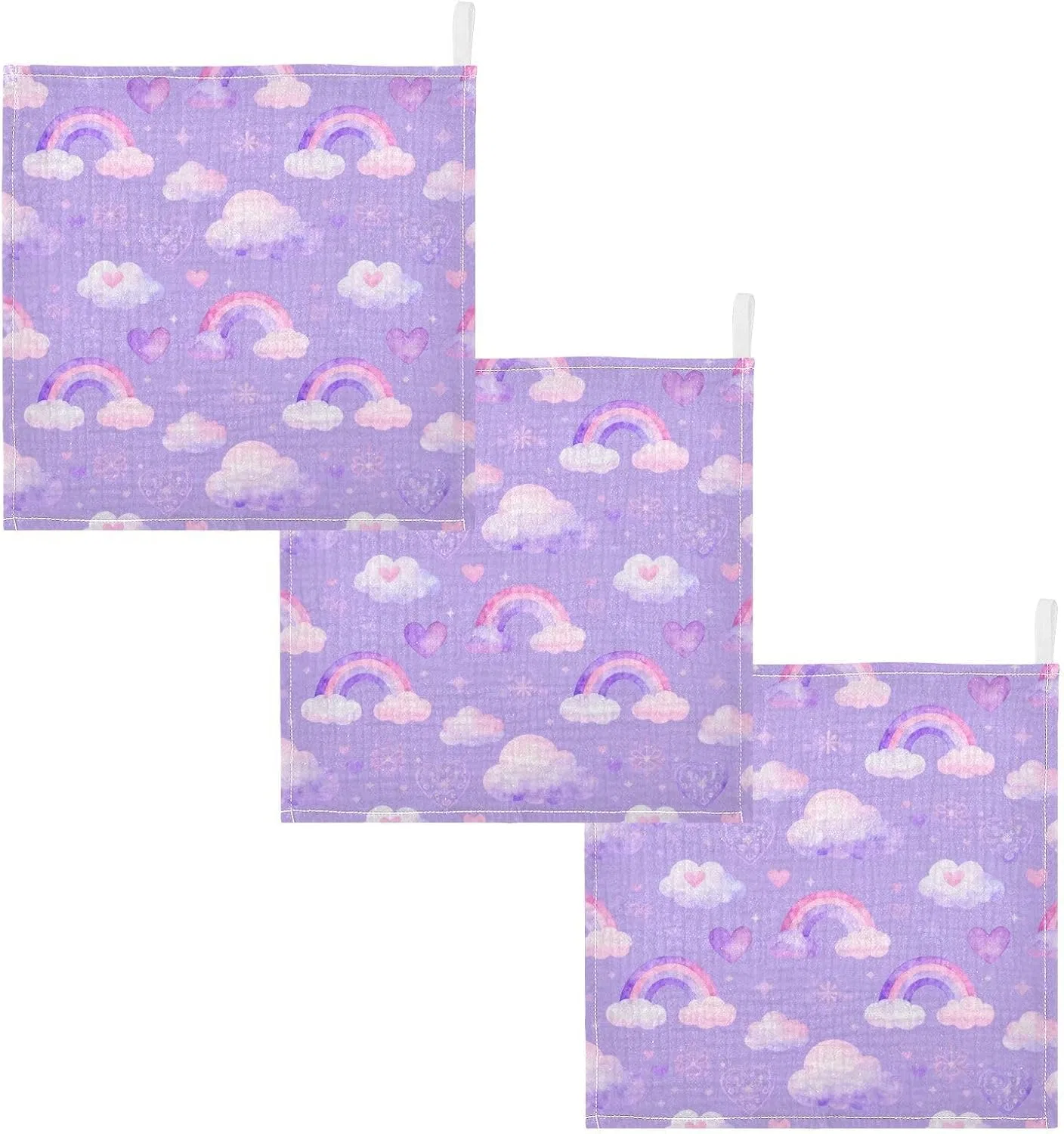 Мочалка из муслина 30x30 см, 4 слоя, GuoChe, Радуга и облака — фото 2