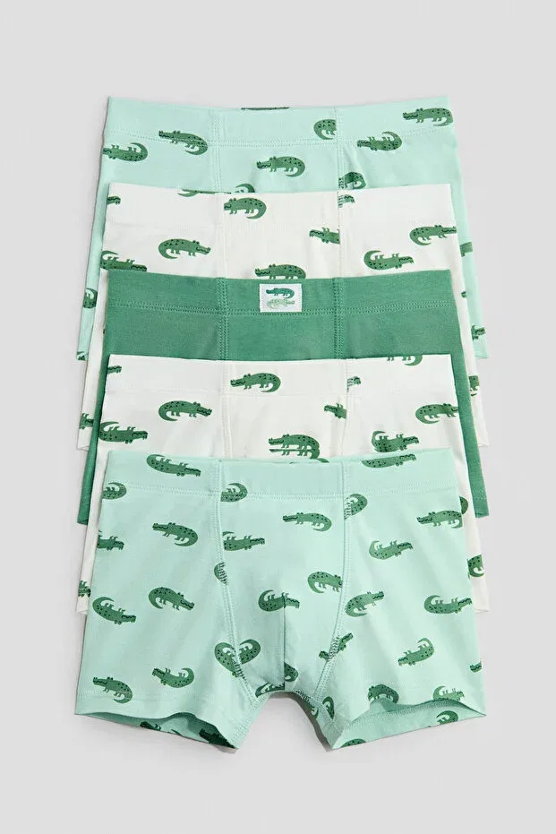 Детские боксеры для мальчиков с принтом 5 шт H&M, Light Green Crocodiles