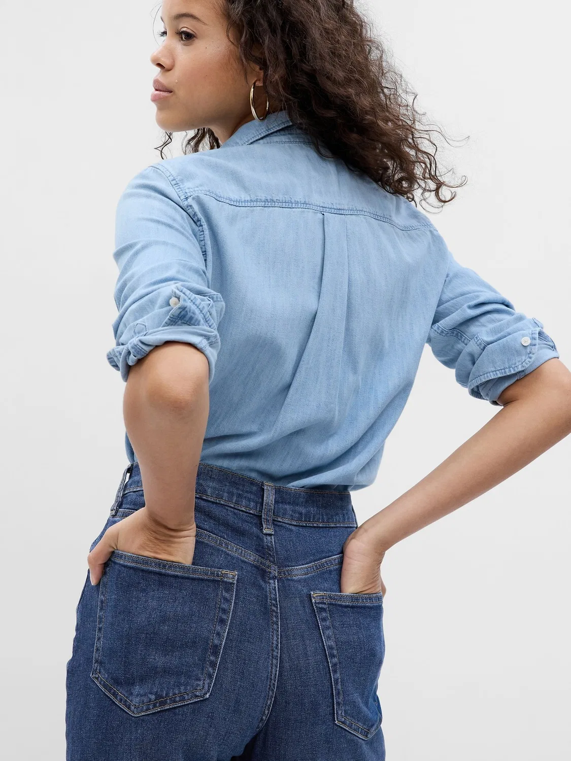 Рубашка классическая Gap Blue Cotton Denim, синий — фото 2