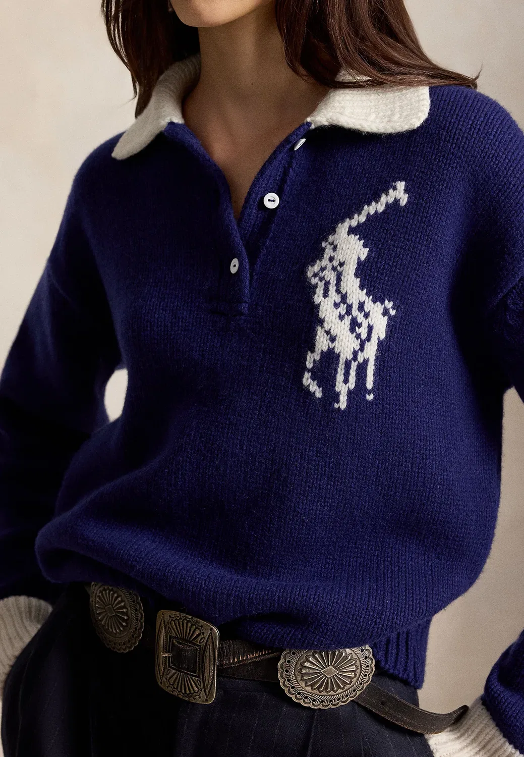 Большой шерстяной свитер для регби "Big Pony" Polo Ralph Lauren, Royal/Cream — фото 4