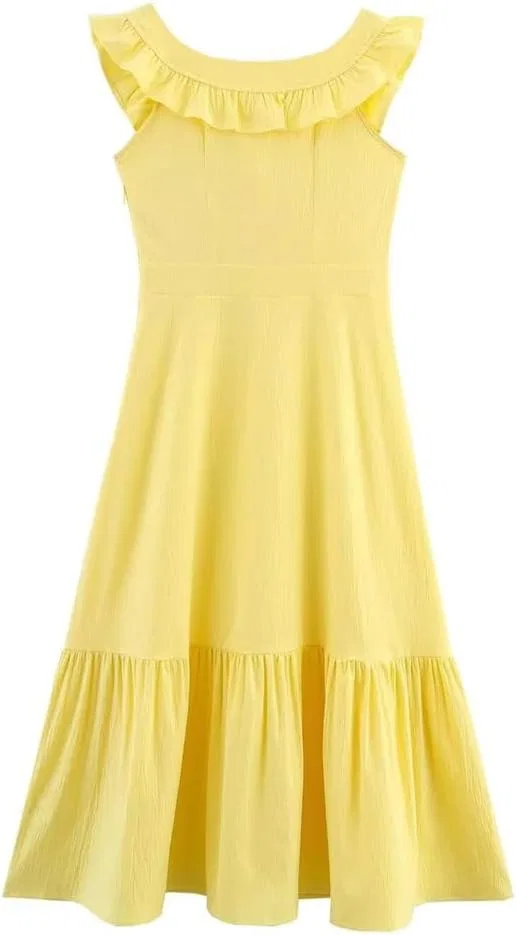 Женское летнее платье-комбинация с воланами, Yellow — фото 2