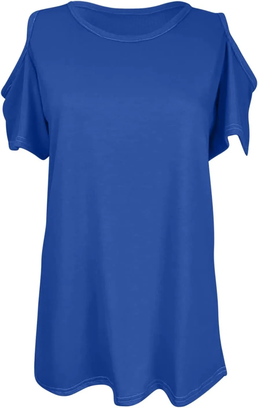 Женская футболка с вырезом на плечах, короткий рукав, 2026 Casual Trendy, Blue — фото 3
