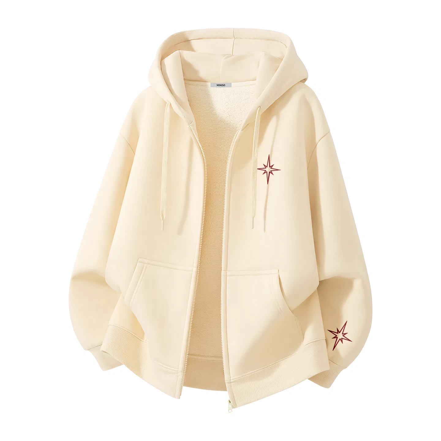 Детский худи утепленный MINISO, Red Star Lightning Chest Logo _ Red Star Lightning Left Sleeve Logo
