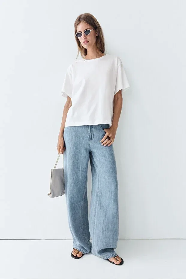 Женская хлопковая футболка с коротким рукавом Massimo Dutti, White — фото 4
