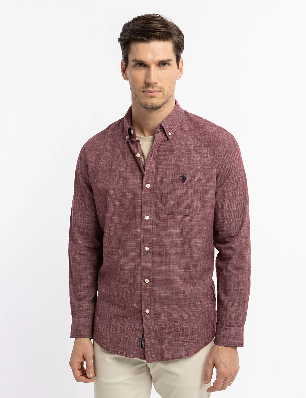 

Рубашка U.S. Polo Assn Slub Poplin Weave Long Sleeve, темно-красный