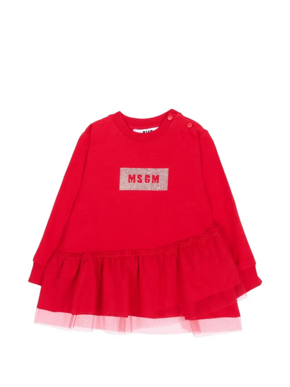 Платье с кристаллами и оборками MSGM Kids, красный