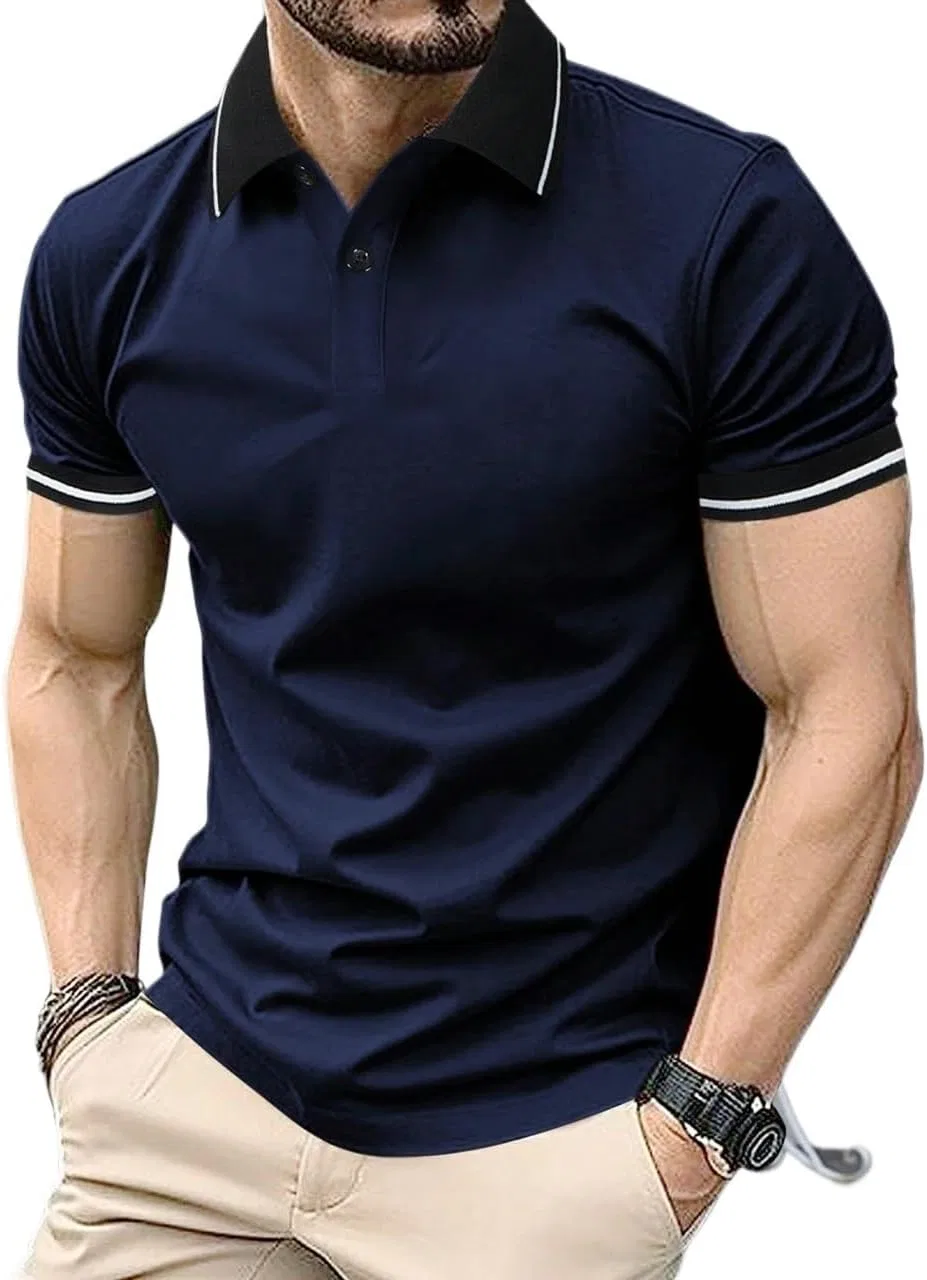 Мужская футболка с коротким рукавом, полосатая отделка, Royal Blue