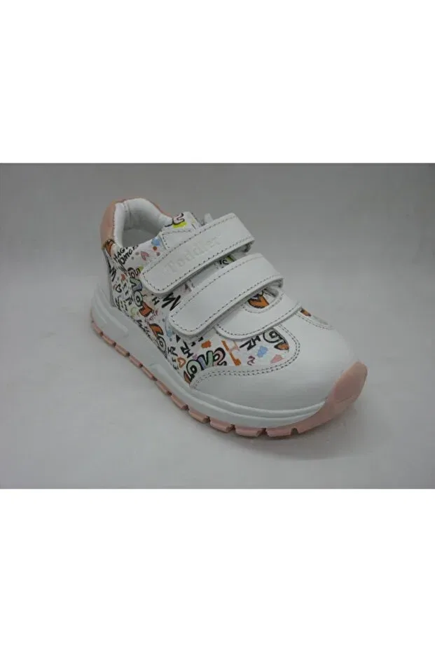 Детские кожаные ортопедические туфли для девочек с липучкой Toddler, White-Pink — фото 2