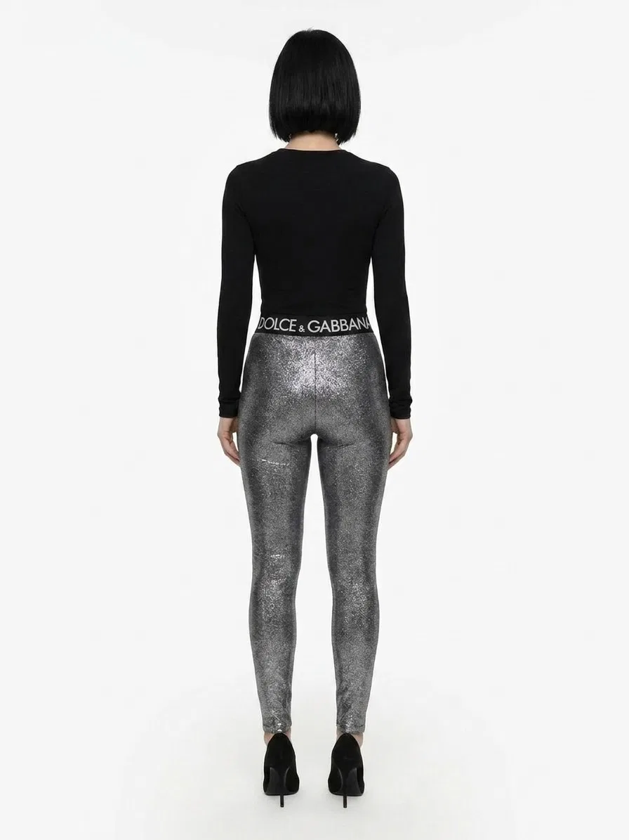 Женские леггинсы с блестящей отделкой Dolce & Gabbana, Silver — фото 2