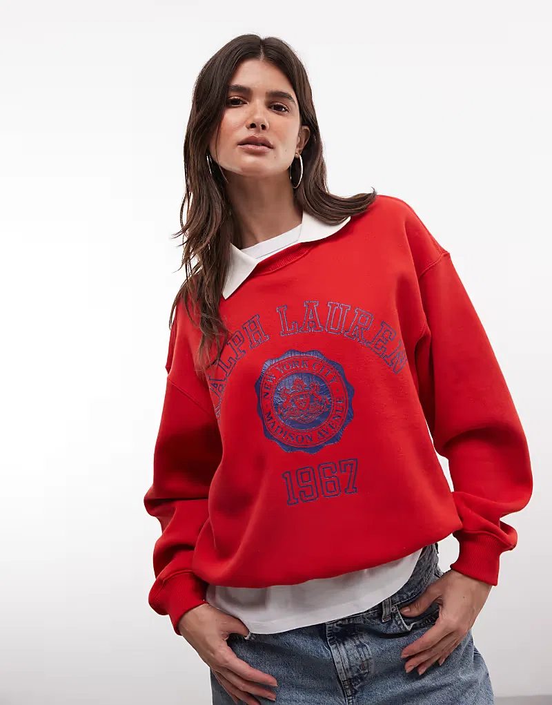 Свитшот Polo Ralph Lauren с воротником в стиле университетской формы, красный