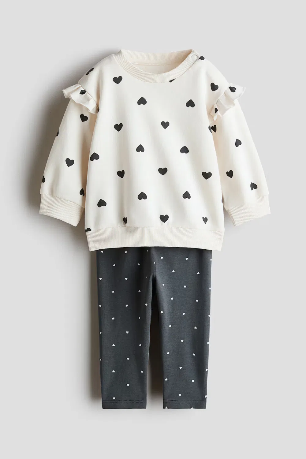 Хлопковый костюм-двойка с оборками H&M, Dunkelgrau/Herzen