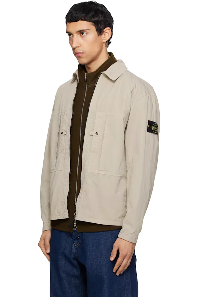 Бежевая куртка из мерсеризованного органического хлопка рипстоп Stone Island — фото 4