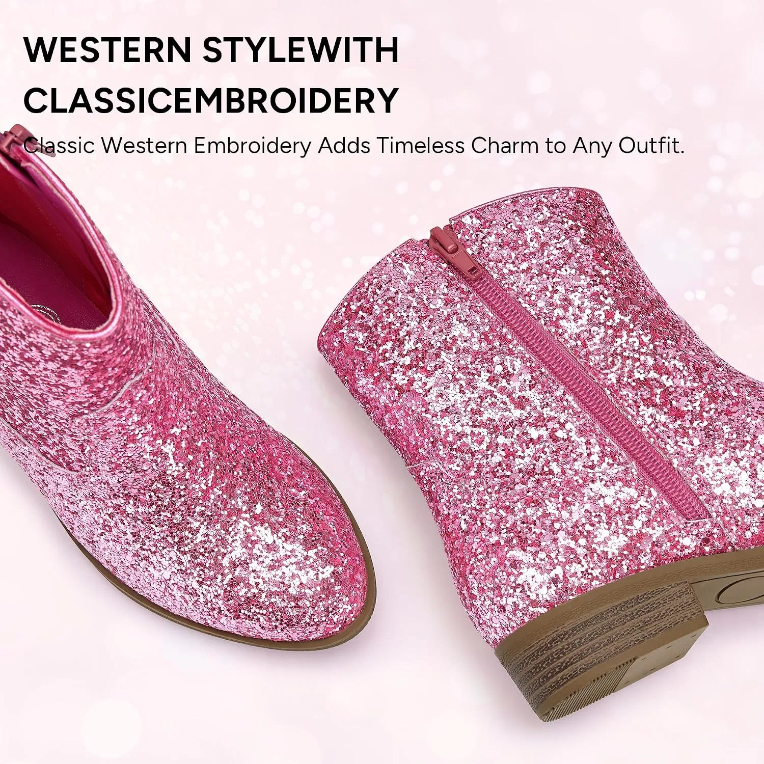 Детские сапоги для девочек с блестками Cowgirl Boots Stelle, Pink Glitter — фото 4
