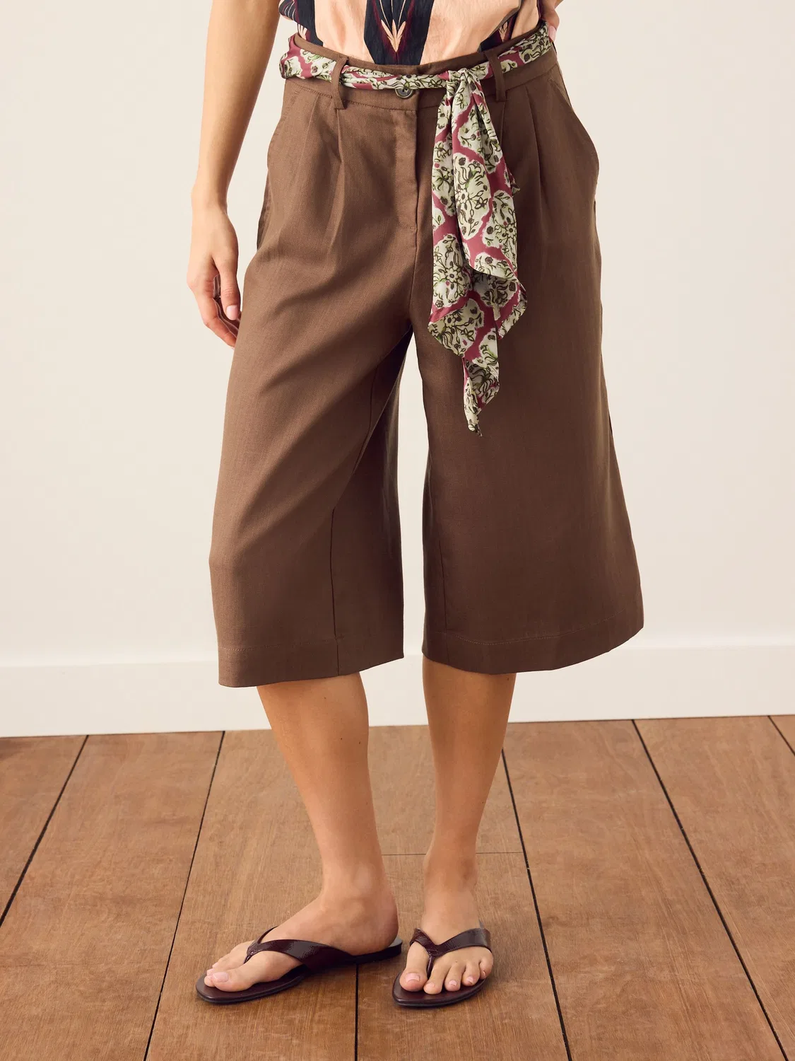 Шорты длинные с шарфом-поясом Chocolate Brown Jorts Next, шоколадно-коричневый — фото 2