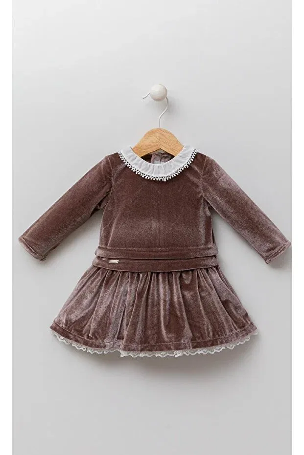 Детское платье для девочек бархатное с воротником Babydola, Brown — фото 3