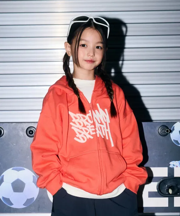 Детская толстовка на молнии с капюшоном, Kids tag hood zip up, Brownbreath Kids, оранжевый
