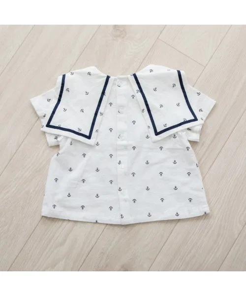Детская блузка с коротким рукавом, с морским принтом, модель FirstCloset×mio Toys"R"Us/Babies"R"Us, Off White — фото 3