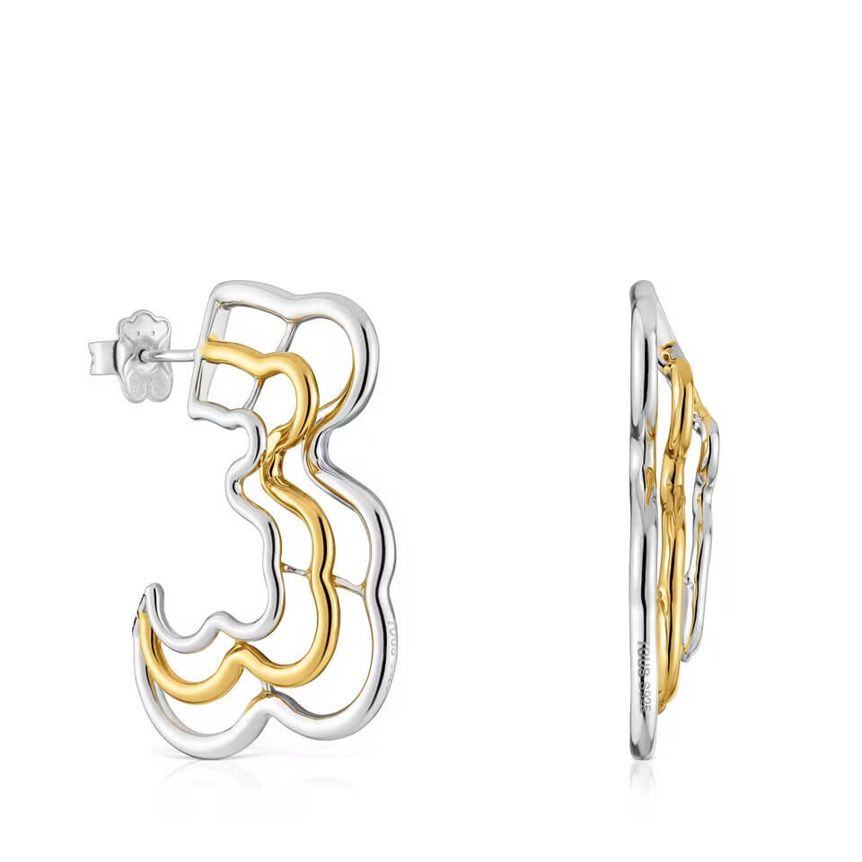 

Серьги Tous Bickie Two-tone Triple Bear, серебро/серебро с 18-каратным золотым покрытием