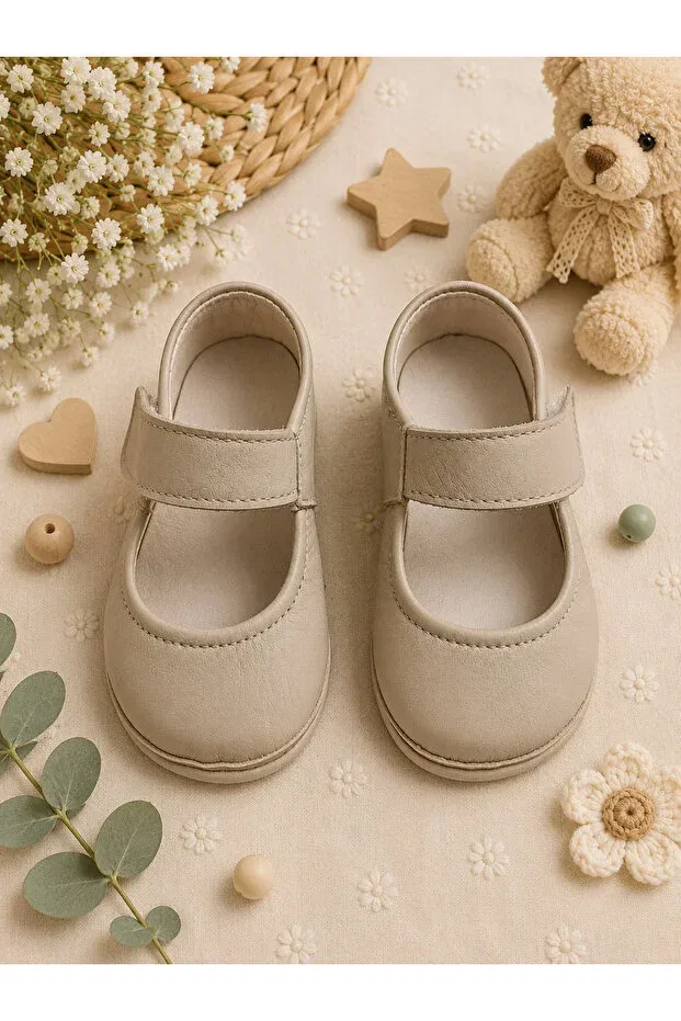 Детские пинетки для новорожденных кожаные Basics My Baby Kumsal, Beige — фото 2