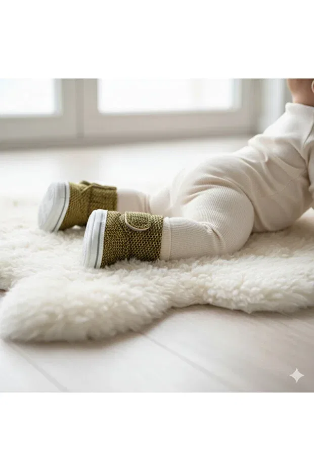 Детские пинетки для новорожденных без каблука First step winter booties Babexi, Yellow — фото 2