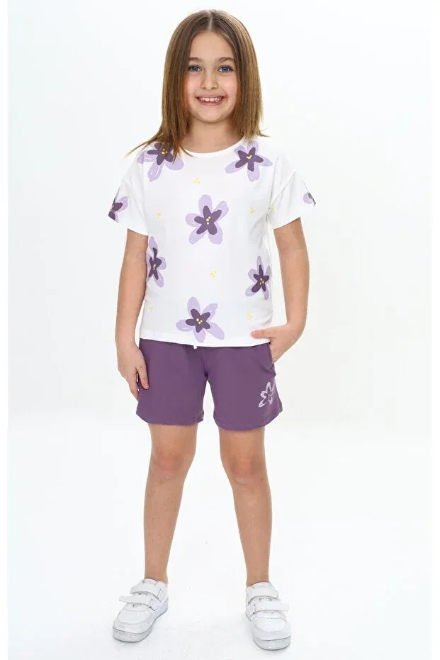 Детский комплект шорт для девочек с принтом Garni Flower Toontoy, Purple