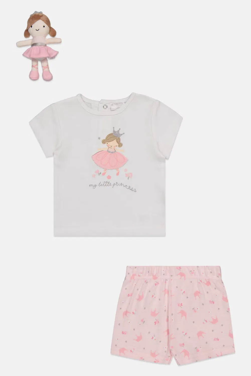Комплект футболки и шортов с принтом и мягкой игрушкой Rock-A-Bye Baby Boutique, разноцветный — фото 2