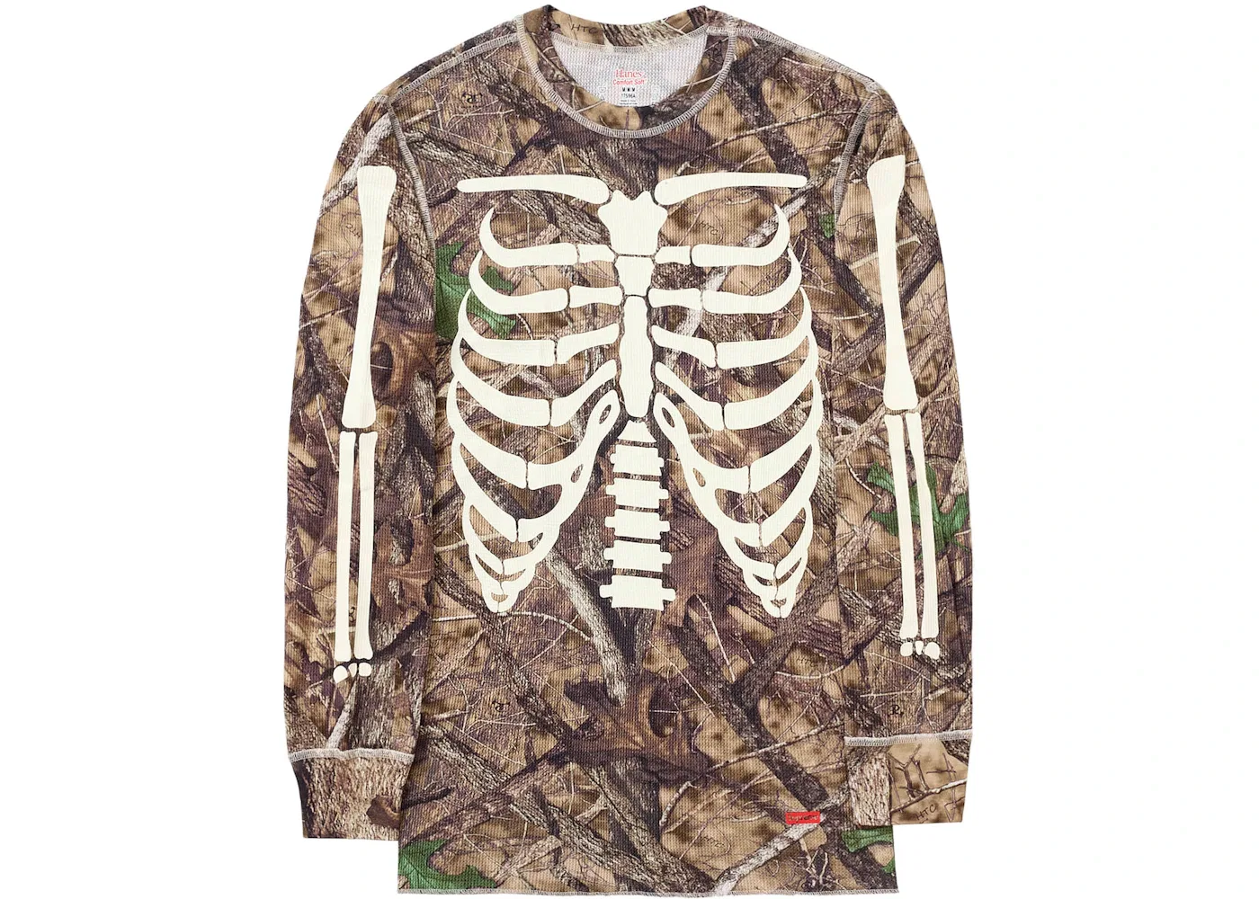 Мужской термолонгслив с принтом скелета Supreme Hanes Bones Thermal Crew, цвет Woodland Camo — фото 2