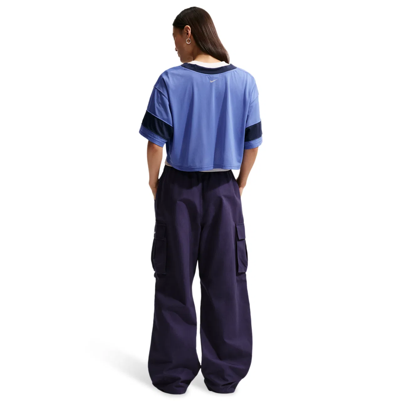 Женская джерси Nike NSW Cropped Jersey, цвет Midnight Navy/Lt Medium Blue/Chalk — фото 4