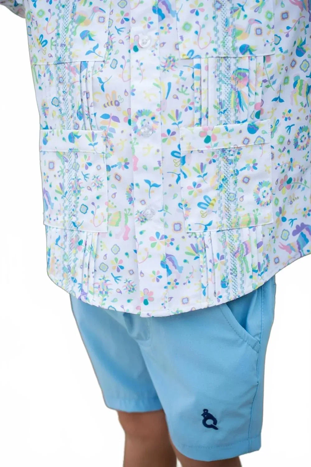 Детская рубашка для мальчиков с коротким рукавом и вышивкой Otomi Guayabera Blue Quail Clothing Co., White — фото 4