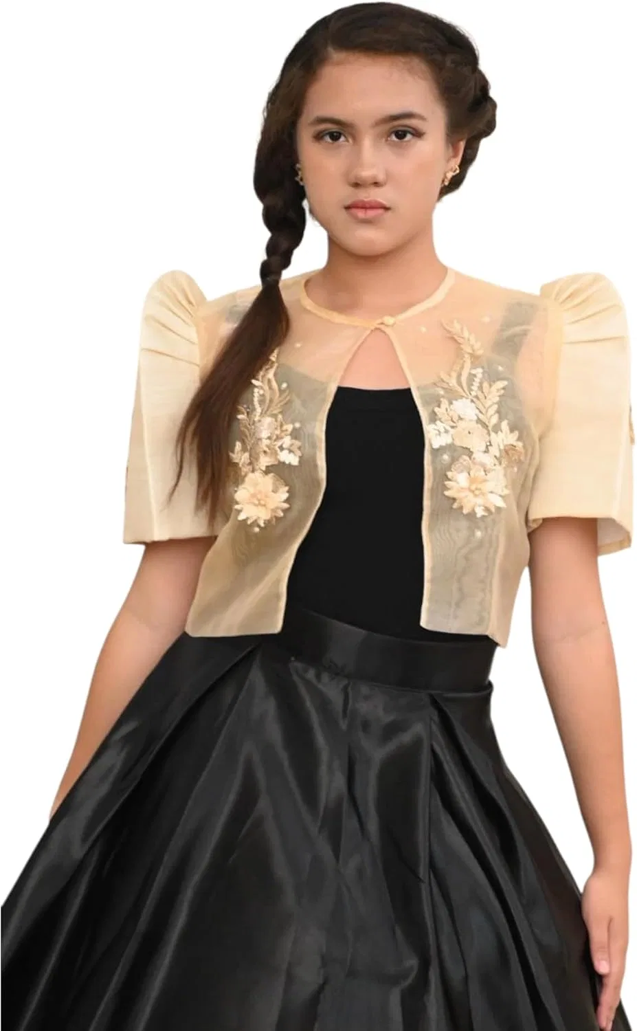 Женское болеро с цветочными аппликациями, Filipiniana Sandra Bolero With Floral Patches, бежевый
