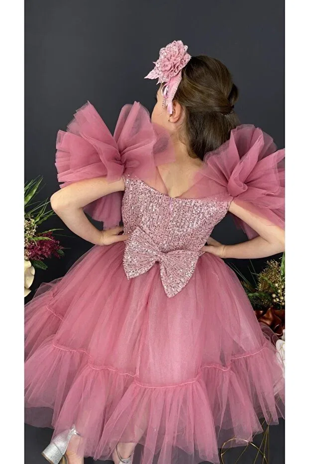 Детское платье для девочек с пышным рукавом Vitastoretr, Pink — фото 4