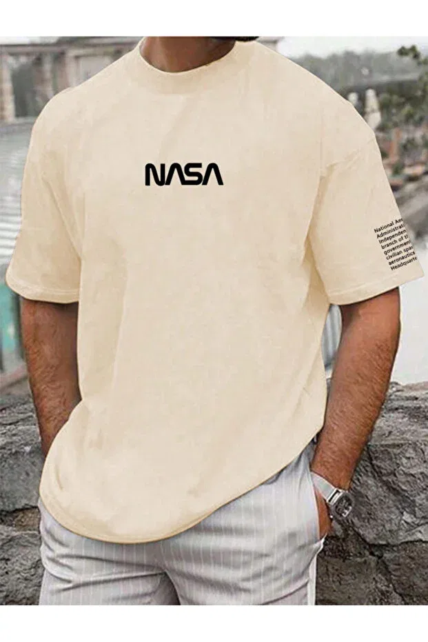 Детская футболка оверсайз с принтом NASA Special Printed Oversize Cotton Crew Neck Revasser, Beige — фото 2