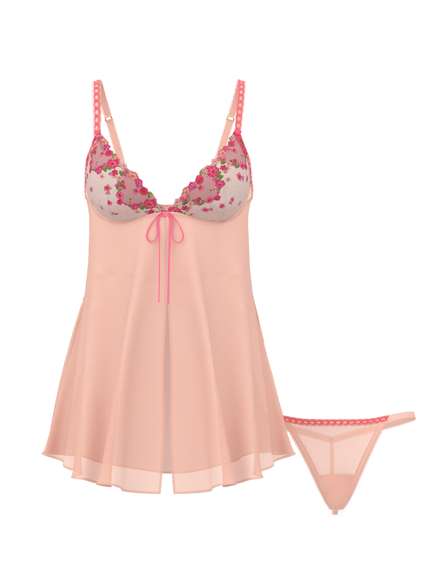 

Комплект белья Victoria's Secret Dream Angels Hearts & Roses Embroidery Babydoll, розовый
