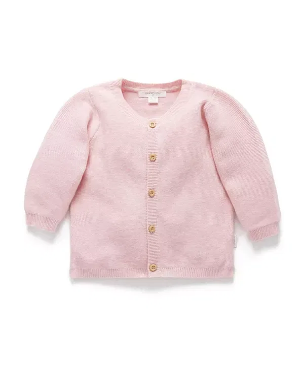 Детский кардиган из фактурного трикотажа для новорожденных девочек Purebaby, Pink Melange