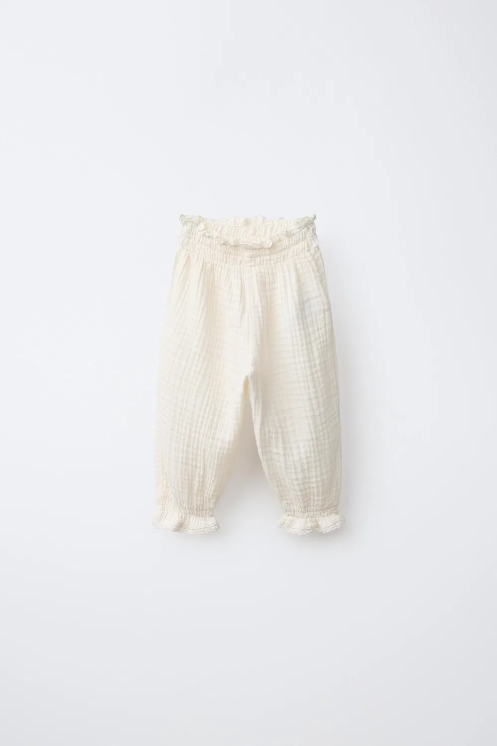 Спортивные брюки с кружевной текстурой ZARA, Ecru