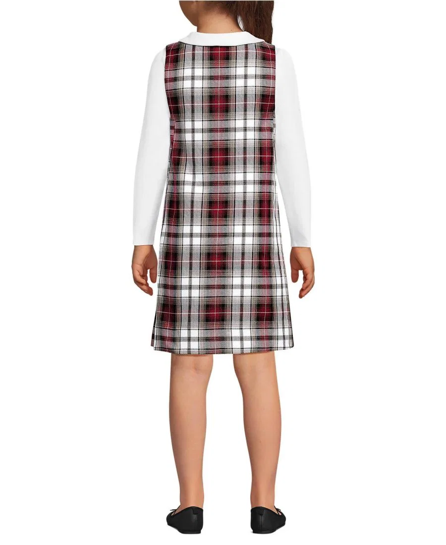 Платье-джемпер с пуговицами на плечах и накладными карманами Lands' End, Garnet Khaki Plaid — фото 2