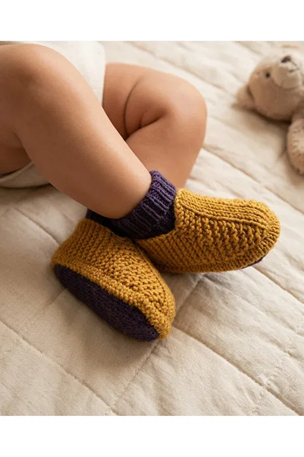 Детские пинетки для новорожденных вязаные Hand-Knitted baby booties Güzel Kaman, Mustard