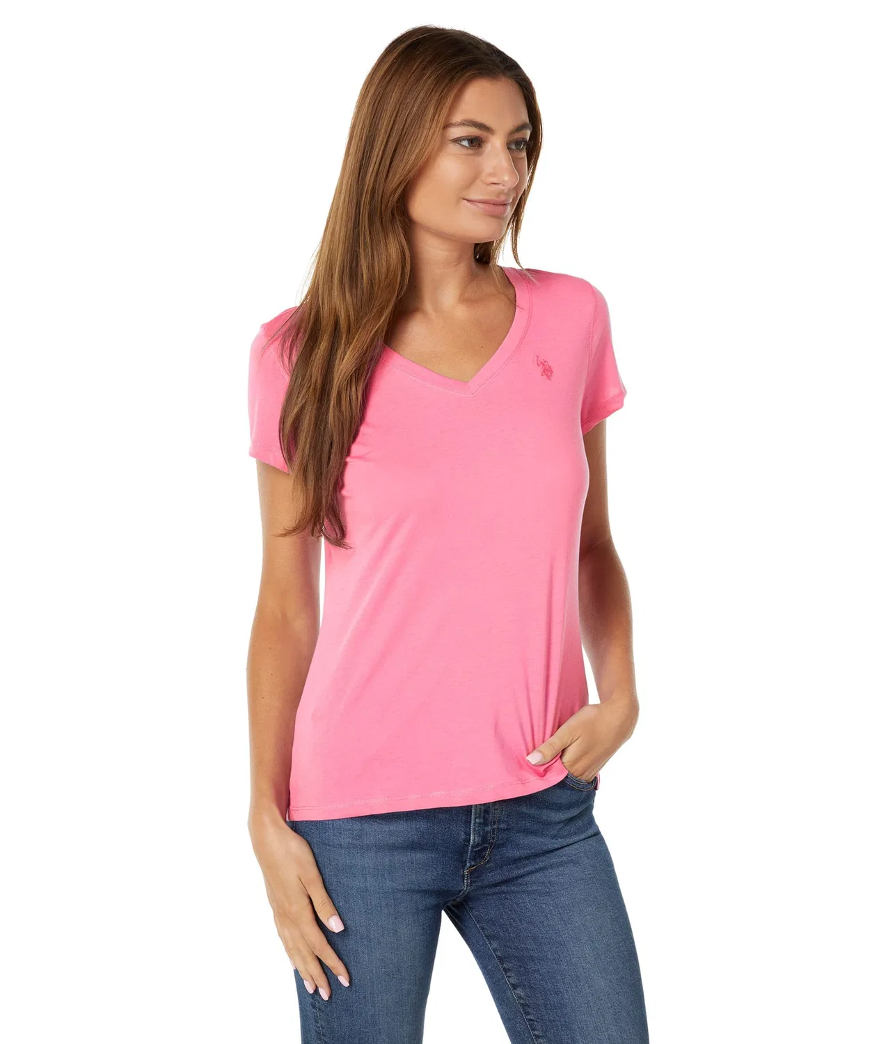 Женская футболка с коротким рукавом и V-образным вырезом U.S. POLO ASSN., Pizazz Pink