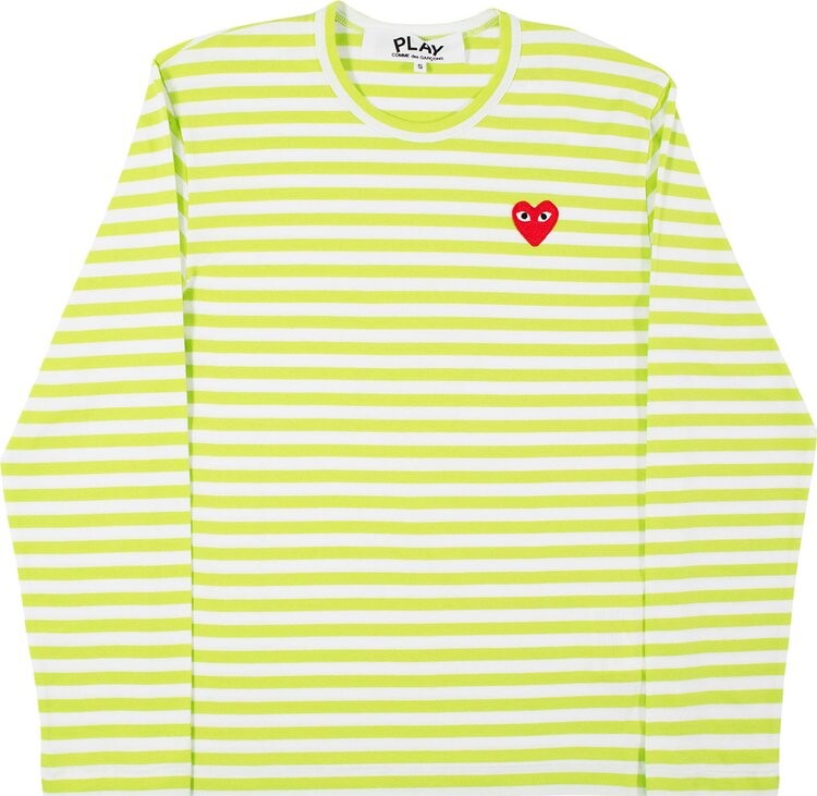 Лонгслив Comme des Garçons Long-Sleeve Striped Tee With Small Heart 'Green', зеленый — фото 2