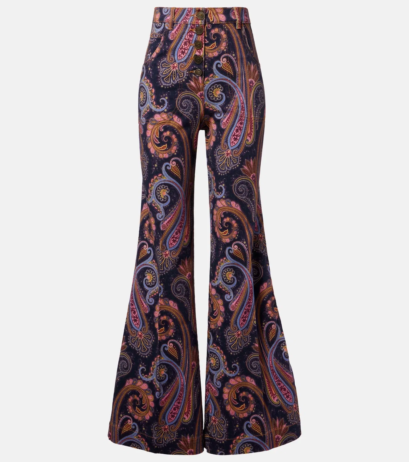 Брюки клеш из хлопковой смеси с узором пейсли ETRO, мультиколор
