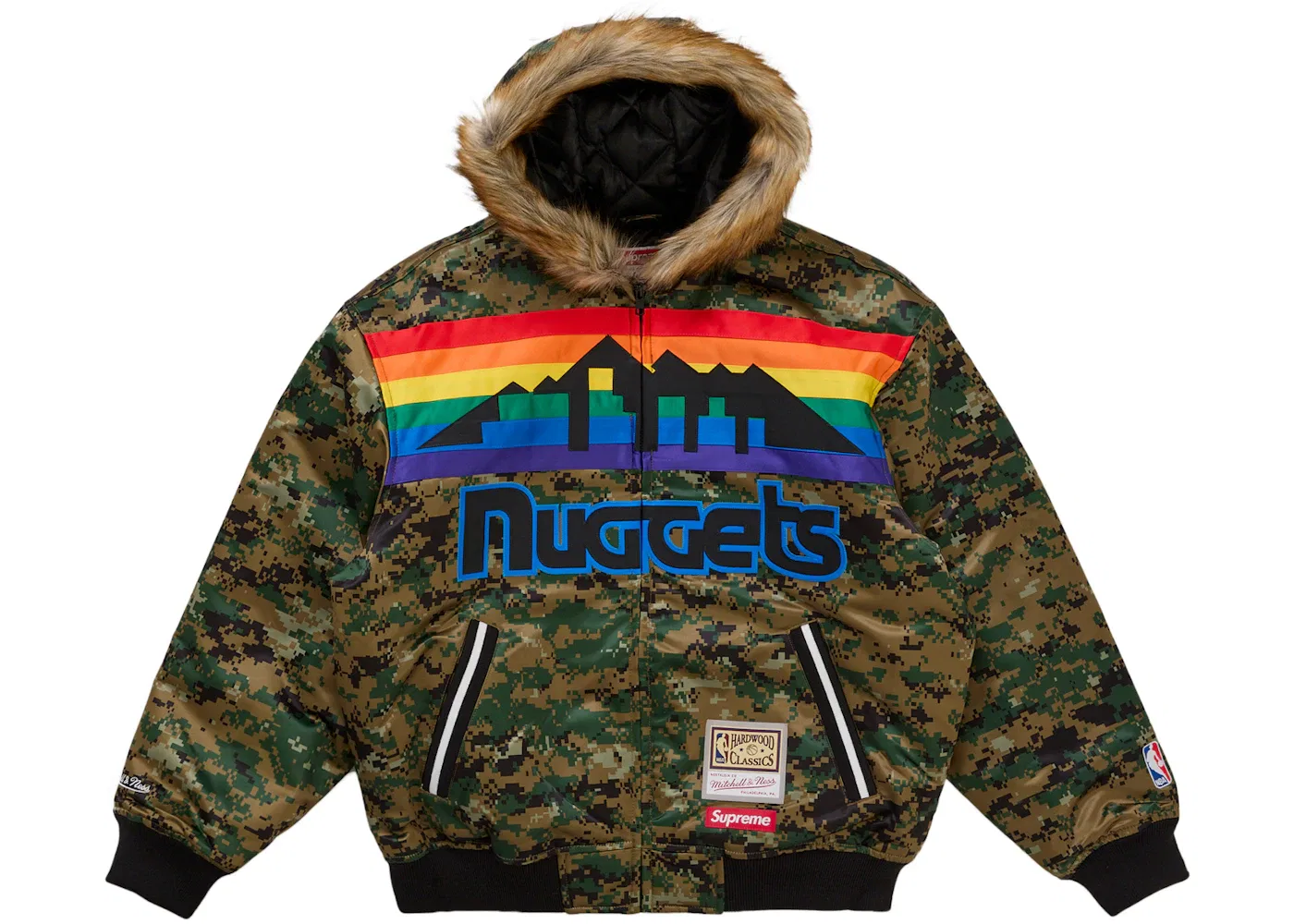 Мужская куртка-бомбер с капюшоном Supreme Mitchell & Ness Teams Hooded Satin Varsity Jacket, Digital Camo