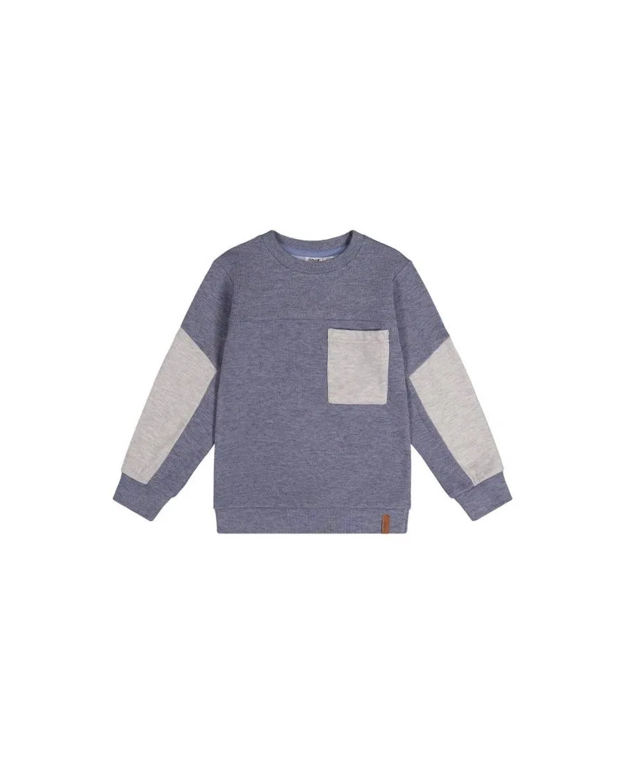 Лонгслив с цветовым блоком и нагрудным карманом Deux par Deux, Blue-Grey